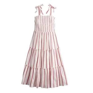 Draper James RSVP White Red Striped Smocked Tiered Summer Dress Size S